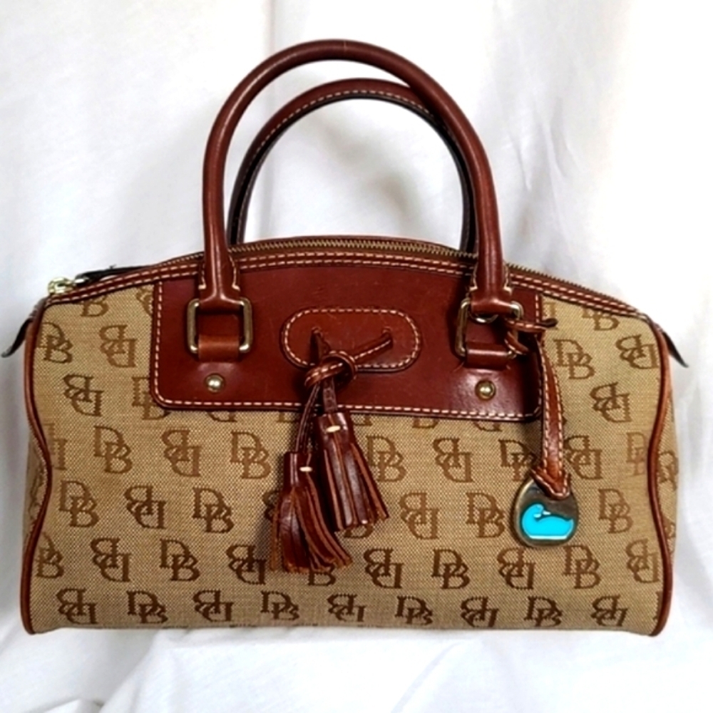 Dooney & Bourke Leather Canvas Bag Brown Crossbody Shoulder Strap Fringe…